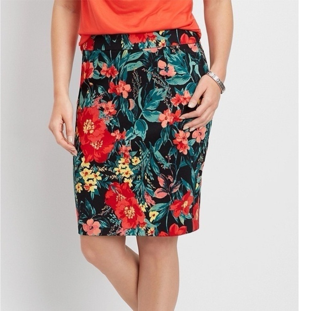 Maurices Floral Pencil Skirt with Red and Green medium